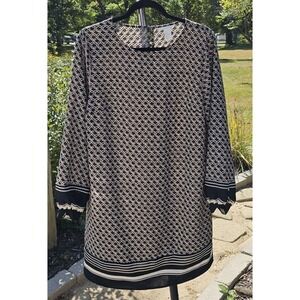 H&M Women's Casual Lightweight Tunic Dress  Chain Print Black Ivory- Size 12